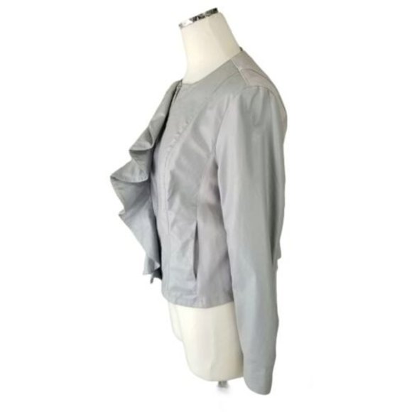 Kut From The Kloth Dahliana Gray Vegan Leather Ruffle Moto Jacket Medium - Picture 6 of 12